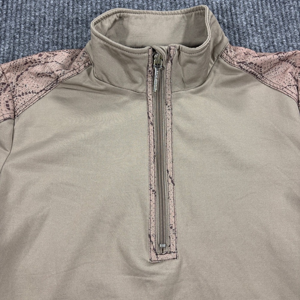 Daily Sports Quarter‎ Zip Pullover Women XL Taupe Snakeskin Print Golf Top